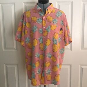 Simply Southern Life of the Party Yellow Pineapples on Pink Hawaiian Shirt L